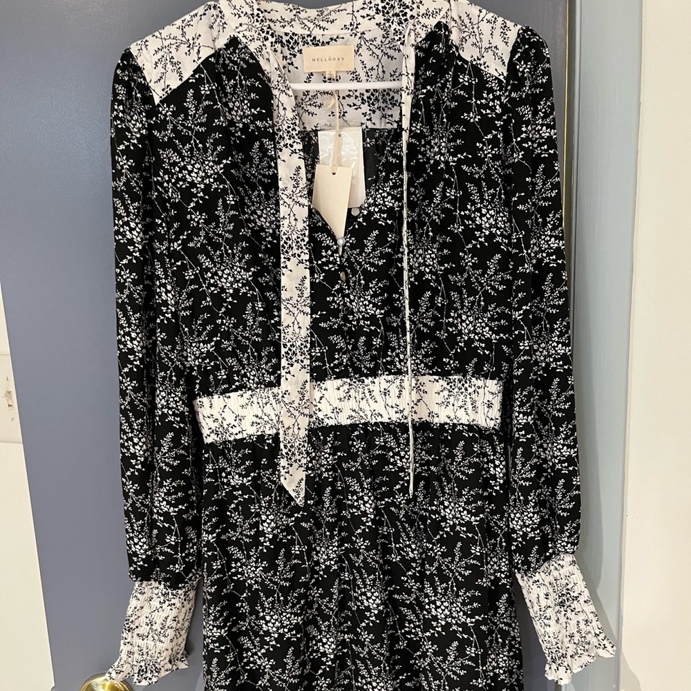 Black and white floral long sleeve dress